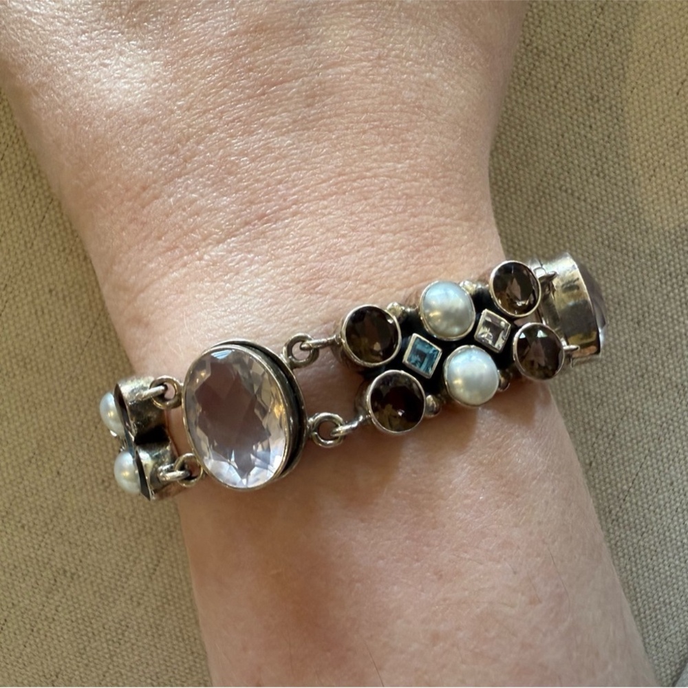 Vintage Nicky Butler 925 Sterling Silver, Garnet & Pearl Bracelet